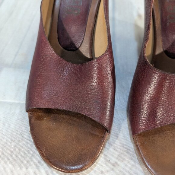 AS98 Burgundy Leather Peep Toe Slingback Pumps Women Sz 37 - Picture 3 of 9